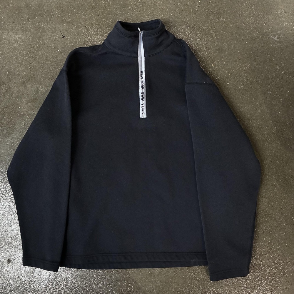 Vintage New York New York Sweatshirt Mens Large Black Fleece 1/4 Zip Pullover